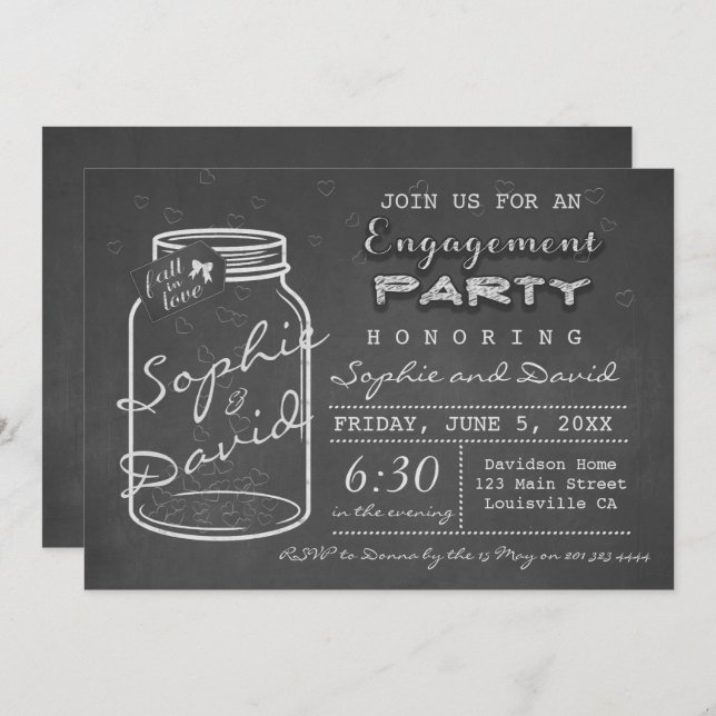 Rustic Chalk Mason Jar Invitation de la partie d'e (Devant / Derrière)
