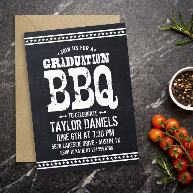 Rustic Chalkboard Graduation Party BBQ Invitation (Créateur téléchargé)