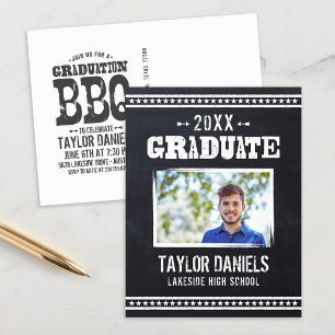 Rustic Chalkboard Graduation Photo BBQ Invitation