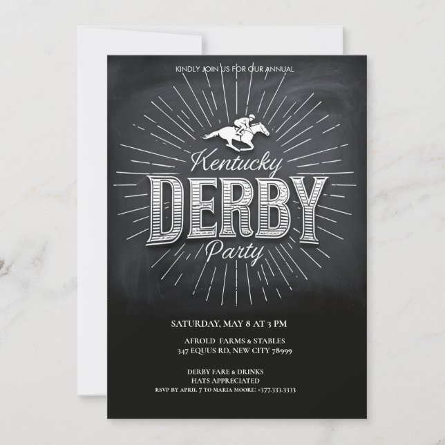 Rustic Chalkboard Kentucky Derby Party Invitation (Devant)