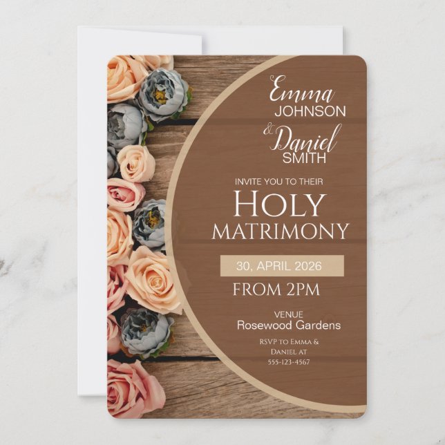 Rustic Charm Holy Matrimony Wedding Invitation (Devant)