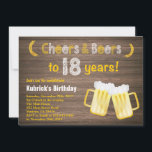 Rustic Cheers and Beers 18th Birthday Invitation<br><div class="desc">Rustic Cheers and Beers 18th Birthday Invitation. Anniversaire adulte. Anniversaire de la bière pour hommes. Arrière - plan rustique en bois. Country Vintage Retro. Pour plus de personnalisation,  cliquez sur le bouton "Customiser" et utilisez notre outil de conception pour modifier ce modèle.</div>