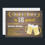 Rustic Cheers and Beers 18th Birthday Invitation<br><div class="desc">Rustic Cheers and Beers 18th Birthday Invitation. Anniversaire adulte. Anniversaire de la bière pour hommes. Arrière - plan rustique en bois. Country Vintage Retro. Pour plus de personnalisation,  cliquez sur le bouton "Customiser" et utilisez notre outil de conception pour modifier ce modèle.</div>