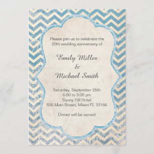 Rustic Chevon Blue Mariage Anniversaire Invitation
