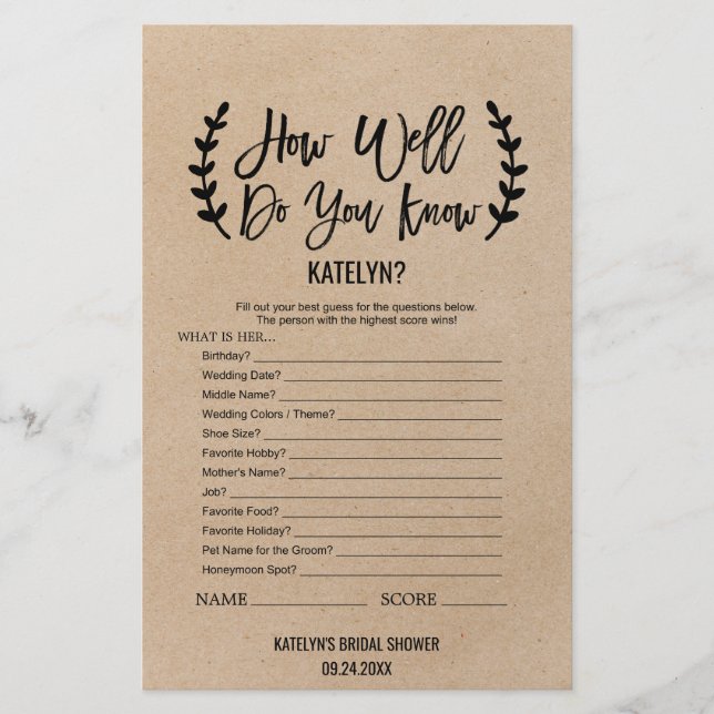 Rustic Chic Comment Bien Connaissez-Vous Le Jeu De (Devant)