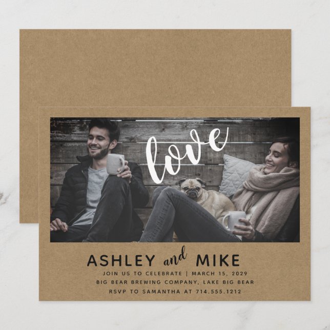 Rustic Chic Kraft Photo Engagement Invitation (Devant / Derrière)
