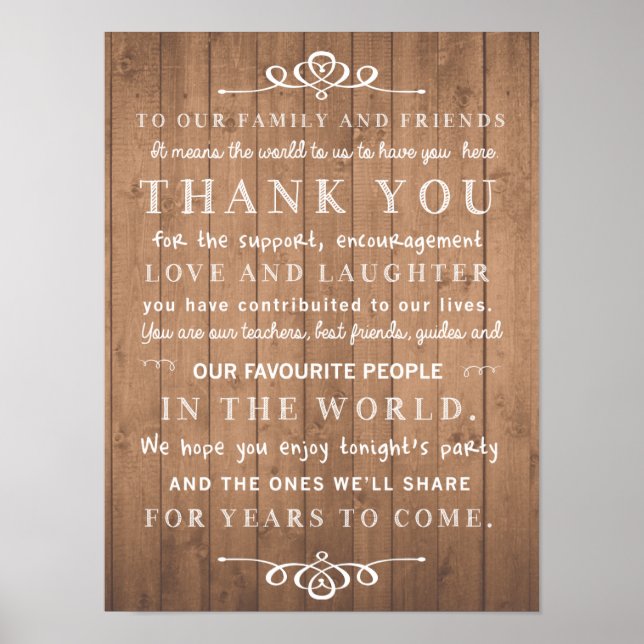 Rustic chic poster - thank you wedding sign (Devant)