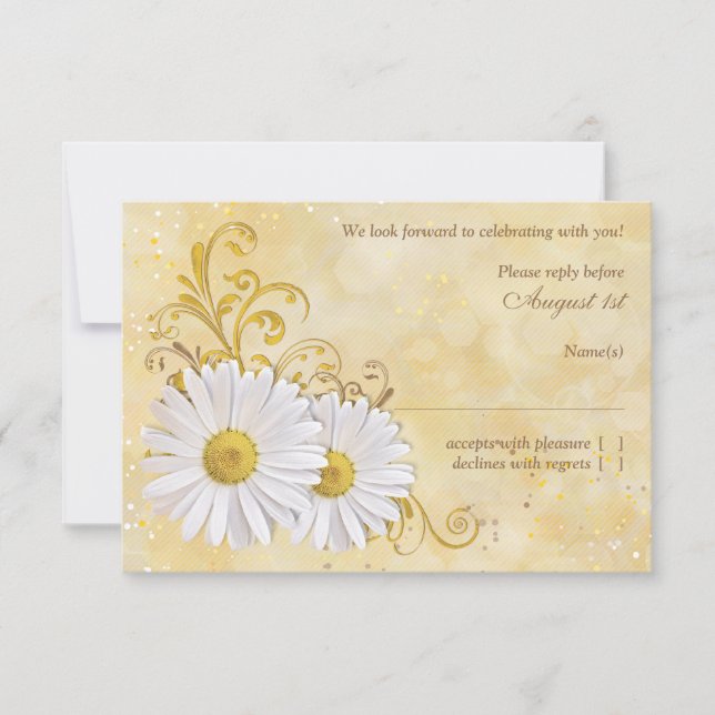 Rustic Chic Shasta Daisy Wedding RSVP Répondre (Devant)
