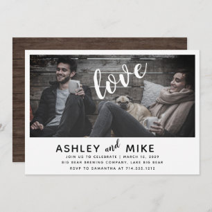 Rustic Chic Wood Photo Engagement Invitation de la