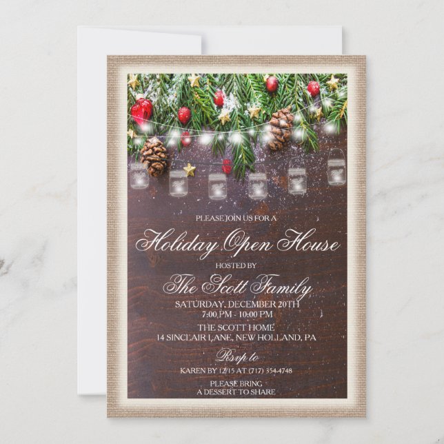 Rustic Christmas Holiday Open House Invitation (Devant)