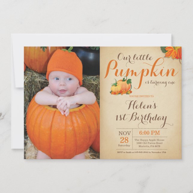 Rustic Citrouille Invitation Anniversaire Premier  (Devant)