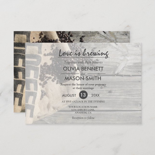 Rustic Coffee Bean-Love brasse une carte Mariage (Devant / Derrière)