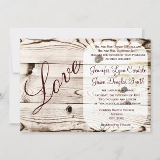Rustic Country Barn Wood Love Wedding Invitations