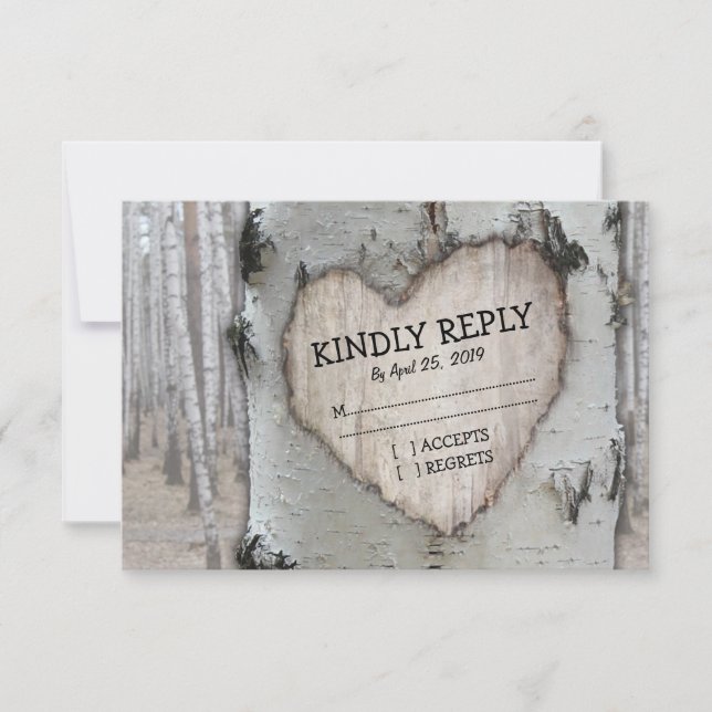 Rustic Country Birch Birch Tree Mariage RSVP (Devant)