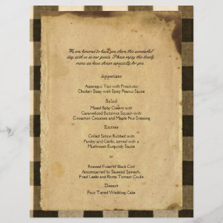 Rustic Country Black Sepia Checks Menu Mariage