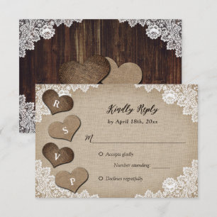 Rustic Country Bois Burlap Dentelle mariage RSVP