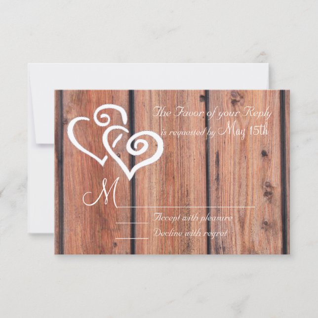 Rustic Country Bois Planches Coeurs Mariage RSVP (Devant)