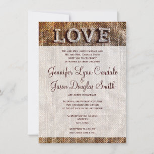 Rustic Country Burlap AMOUR Mariage Invitations