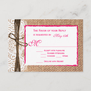 Rustic Country Burlap dentelle rose mariage Cartes