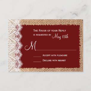 Rustic Country Burlap dentelle rouge mariage RSVP