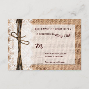 Rustic Country Burlap Imprimer Mariage Cartes RSVP