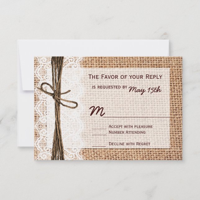 Rustic Country Burlap Imprimer Mariage Cartes RSVP (Devant)