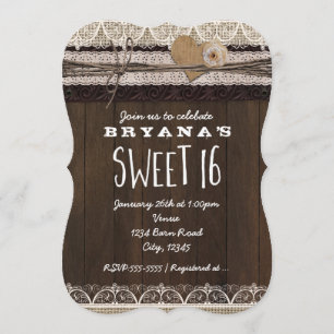 Rustic Country Burlap & Lace SWEET 16 Invitation