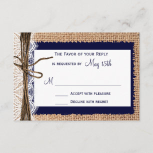 Rustic Country Burlap Lace Twine Wedding RSVP