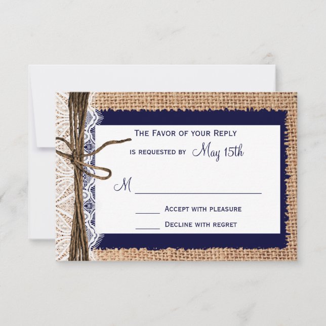 Rustic Country Burlap Lace Twine Wedding RSVP (Devant)