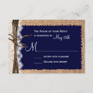 Rustic Country Burlap Lace Twine Wedding RSVP