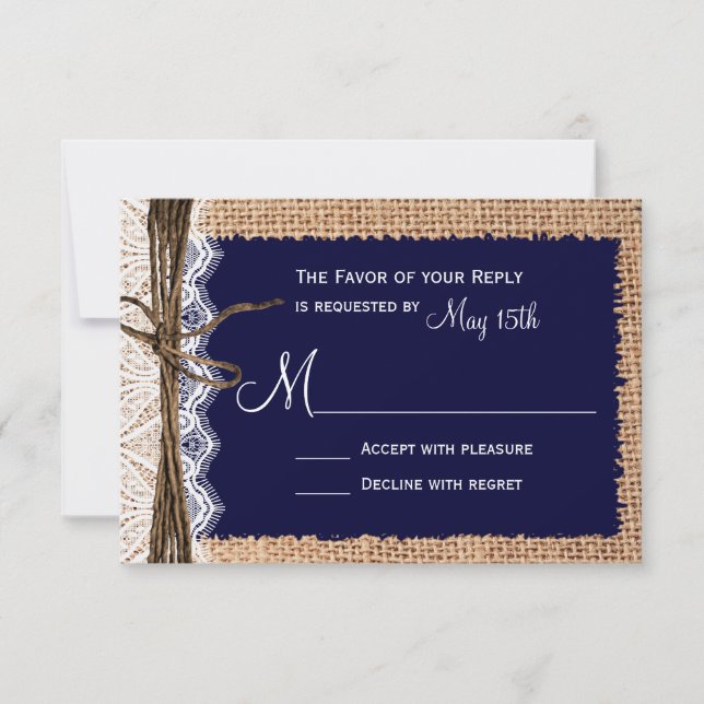 Rustic Country Burlap Lace Twine Wedding RSVP (Devant)