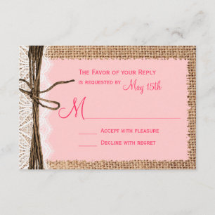 Rustic Country Burlap Lace Twine Wedding RSVP