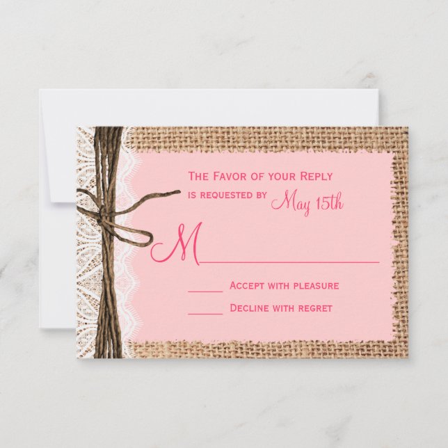 Rustic Country Burlap Lace Twine Wedding RSVP (Devant)