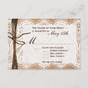 Rustic Country Burlap Lace Twine Wedding RSVP