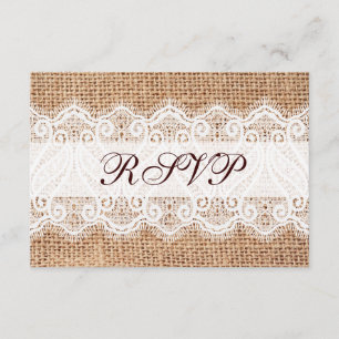 Rustic Country Burlap Lace Wedding Cartes RSVP