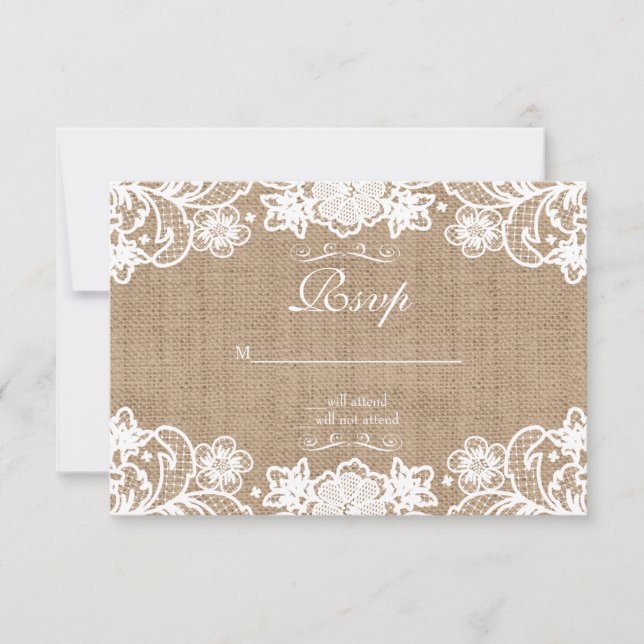 Rustic Country Burlap Lace Wedding RSVP (Devant)