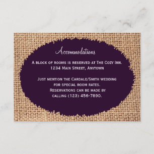 Rustic Country Burlap Purple Cartes d'hébergement