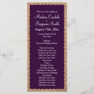 Rustic Country Burlap Purple Wedple Programmes