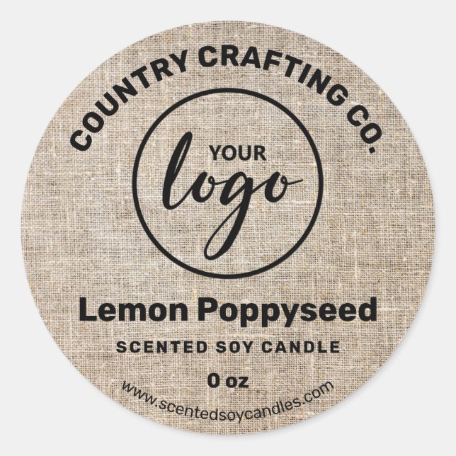 Rustic Country Burlap Soy Candle Étiquette (Devant)