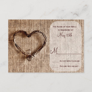 Rustic Country Burlap Twine Heart Wedt RSVP