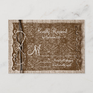 Rustic Country Burlap Twine Scroll Wedding RSVP
