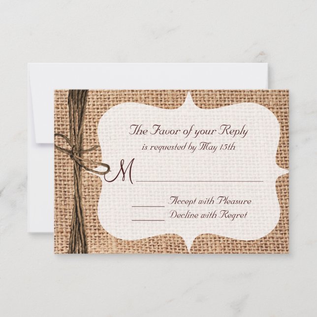 Rustic Country Burlap Twine Wedding Cartes RSVP (Devant)