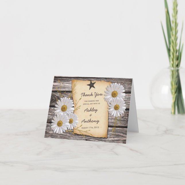 Rustic Country Daisy Floral Mariage Merci (Devant)