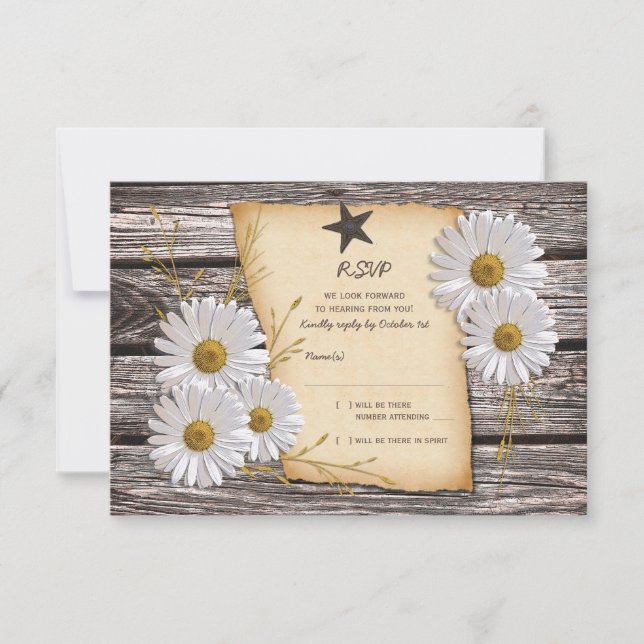 Rustic Country Daisy Mariage Carte de réponse (Devant)