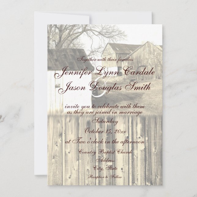 Rustic Country Farm Barn Invitations au mariage du (Devant)