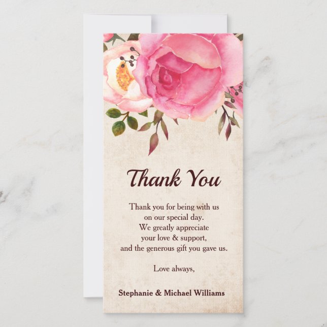 Rustic Country Floral Mariage Carte de remerciemen (Devant)