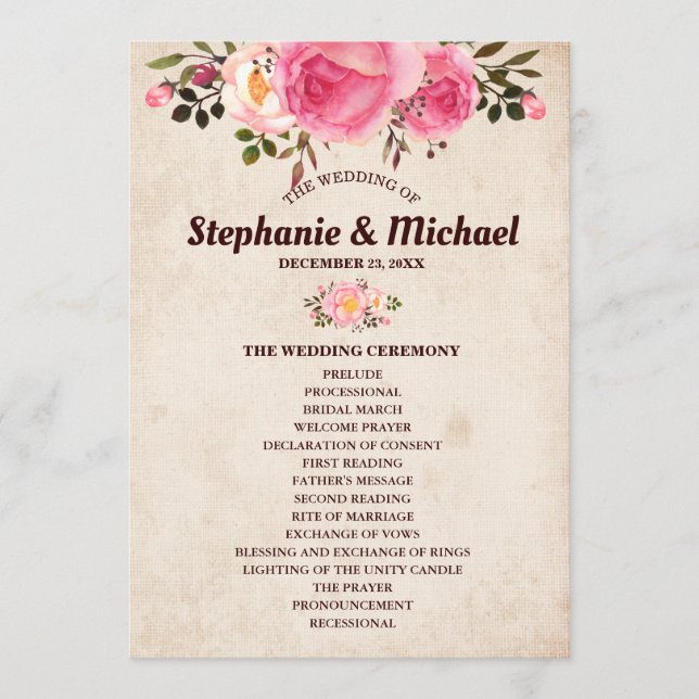 Rustic Country Floral Programme de mariage Fan Ava (Devant)