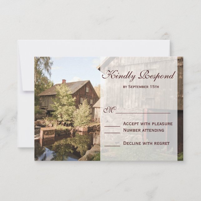 Rustic Country Grange Cabine Mariage Cartes RSVP (Devant)