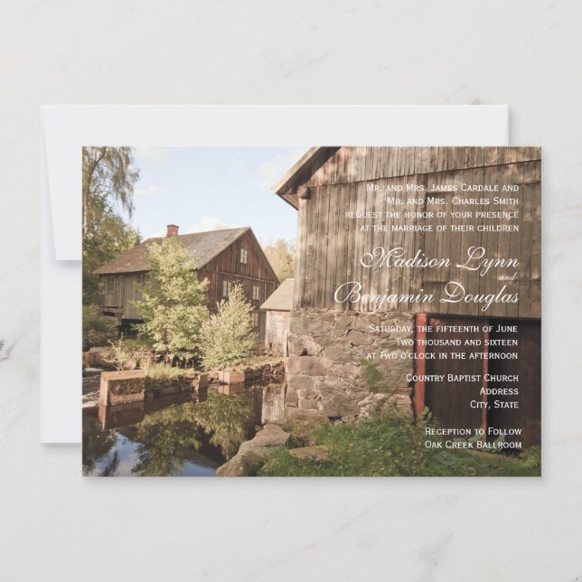 Rustic Country Grange Cabine Mariage Invitations (Devant)