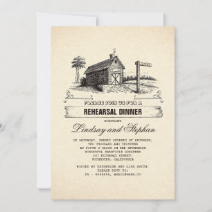 Rustic Country Grange Rehearer Dîner Invitations